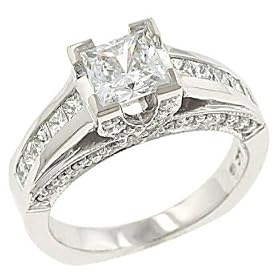 Ladies Channel Princess Cut Diamond Engagement Ring with Side Pave Set Diamonds Diamond... by 