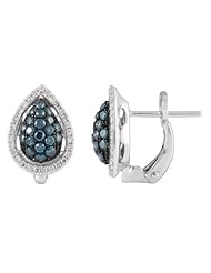 14K White Gold 0.75ct Teardrop Micropave Blue & Diamond Stud Post Earrings