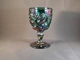 Green Carnival Luster Glass Raised Rose Wine Goblet