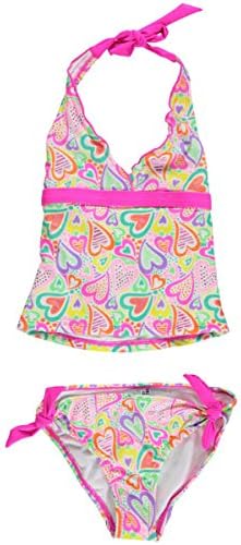 Breaking Waves Big Girls' "Heart Potpourri" 2-Piece Tankini - pink/multi, 10