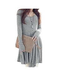 A-line Fall Winter Stretchy Long Sleeves High-Low-Hem Cotton  Shirt  Dress