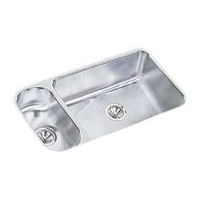 Elkay ELUH3219 Gourmet Lustertone 32-1/4-Inch by 18-1/4-Inch Double-Bowl Undermount Kitchen Sink with Rim Reveal, Lustertone Satin Finish