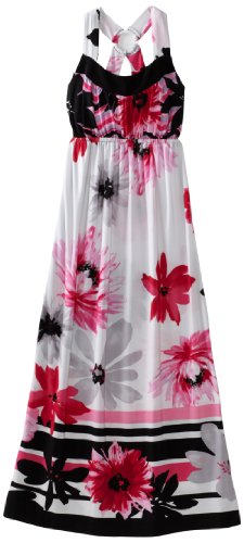 Paperdoll Girls 7-16 Ring Maxi Dress, Black/Fuschia, 16