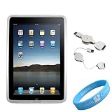 Silicone Skin Clear* Case for Apple iPad + Retractable USB Data Cable + Wristband