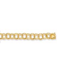 14 Karat 7" Yellow Gold Diamond Cut Double Link Charm Bracelet With Lobster Clasp