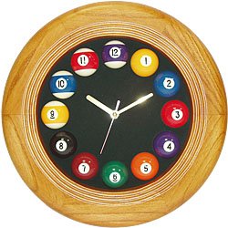 Circular Wood Billiards Quartz Clock - Billiards > Novelty Clocks