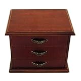 Jewelry Keepsake Box : Keystone Antique Collection : Colonial Brown Design with 3 Drawers, No Lid (Set of 1)