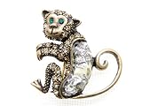 Emerald Colored Eye Crouching Brass Tone Jungle Zoo Monkey Costume Pin Brooch