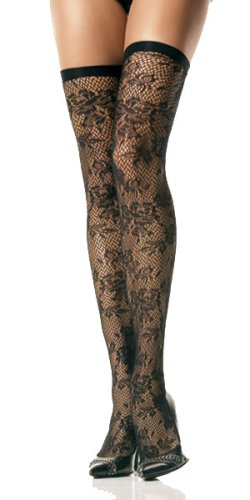 Lycra Floral Net Thigh High W/Elastic Top by Leg Avenue
