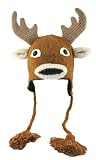 DeLux Baby Deer Face Wool Pilot Animal Cap/Hat with Ear Flaps and Poms