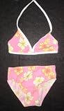Girls 2 PC Swimsuit Tie Neck Pink/White/Yellow Floral