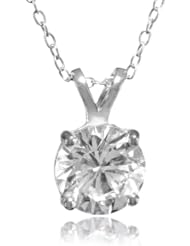 Sterling Silver Round Cubic Zirconia Solitaire Pendant Necklace, 18"