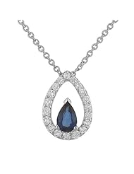 Ladies Pear Shaped Blue Sapphire and Pave Diamond Pendant