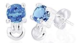 Round Cut London Blue Topaz Earrings Sterling Silver