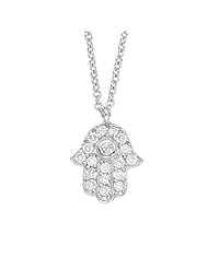 Good luck 14k White gold diamonds petite HAMSA-HAND OF GOD pendant necklace