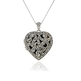 4135Bj%2BrUcL. SL160  Sterling Silver Marcasite and Onyx Heart Locket, 18