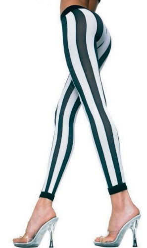 Music Legs Womens Black & White Stripe Leggings Footless Tights
