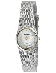 Skagen Womens 686XSGSC Crystal Accented Mother of Pearl Mesh Watch