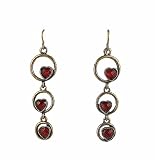 Earrings - E49 - Antique Gold 3 Hearts in Circles - Red