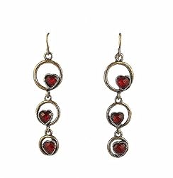 Earrings - E49 - Antique Gold 3 Hearts in Circles - Red