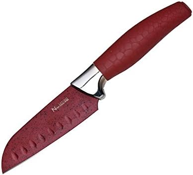 New England Cutlery Marble Finish Santoku Knife, 5", Red