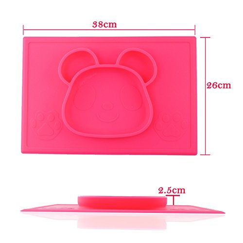 Eoozon Panda Silicone Baby Placemat Plate, BPA Free, One Piece (Hot Pink)