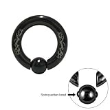 Black Anodized Titanium Captive Bead Ring with Spring Bead - 4 Gauge