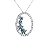 Blue & White Diamond 1/2 Carat (ctw) Flower Pendant in 14K White Gold