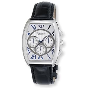 Bellagio Men's Steel Tonneau Chronograph Date Leather Strap Watch # GWC12047-2 (Watch) 