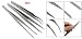 Amico 3 Pcs Silver Tone Pointy Flat Straight Curved Tweezers