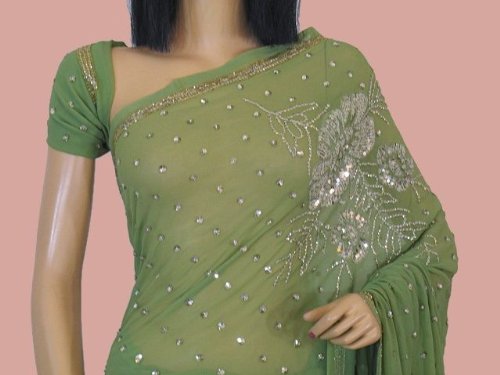BOLLYWOOD COCKTAIL GREEN SAREE DESIGNER GEORGETTE SARI