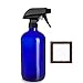 Large 16 Oz Empty Refillable Cobalt Blue Glass Spray Bottle and Decorative Bottle Label