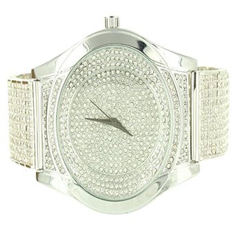 Mens Techno Pave Diamond Max Stainless Steel White Finish Simulated Diamond Watch