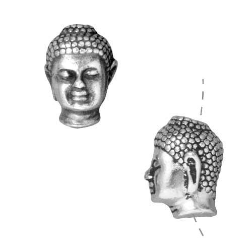 Fine Silver Plated Pewter Buddha Head Beads 13.5mm (2)