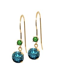 1.23 Ct Round Blue Diamond Green Diamond 14K Yellow Gold Earrings