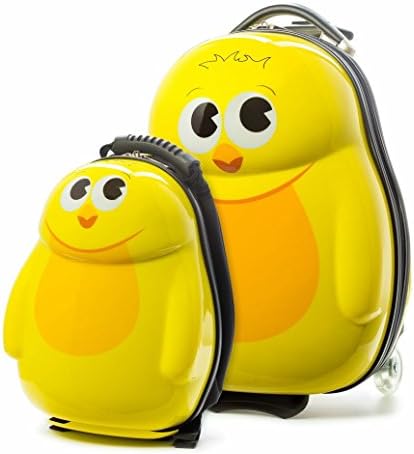 Timmari Kids 2 Piece Children ABS Hard Luggage Trolley case and Backpack (Chick)