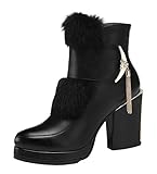 Guciheaven Winter New Style Rabbit Hair Rough Heels Short Boots(8.5 B(M)US, Black)
