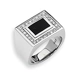 Diamond & Onyx Sterling Silver Men's Ring (Sizes 9-11)