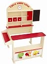 Roba 92802 - Verkaufsstand mit Verkaufsregal, Frontablage und Tafel, 3 Holzschubladen, Schichtholz natur und MDF, farbig lackiert, H: 113 cm, B: 103 cm T: 75 cm,1 Schiebetüre, seitliche Theke und Uhr