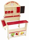 Roba 92802 - Verkaufsstand mit Verkaufsregal, Frontablage und Tafel, 3 Holzschubladen, Schichtholz natur und MDF, farbig lackiert, H: 113 cm, B: 103 cm T: 75 cm,1 Schiebet�re, seitliche Theke und Uhr