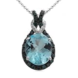 Sterling Silver and Oval Blue Topaz with Blue and White Diamonds Celtic Knot Pendant Necklace 18"