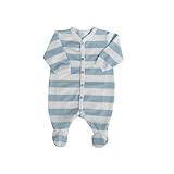 IMAGE OF Coccoli Martha's Vineyard Button Down Footie, Blue Stripes, 1 Month