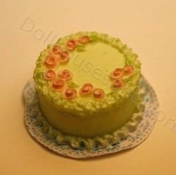 Dollhouse Miniature Decorated Cake in Pale Green & Pink