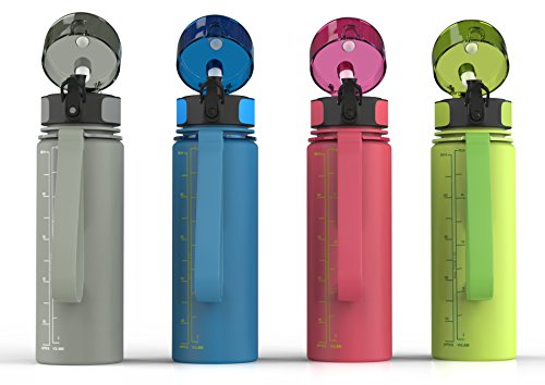 Best Sports Water Bottle by Imahe (Black - Blue - Pink - Green) - BPA-Free Plastic, Small 18oz Capacity, Shatterproof - Stylish Colors and Design, Reusable Sports Water Bottle Includes Strap, Self-Sealing Cap, Opens With 1-Click/Flip Top - For Kids and Adults, Men and Women, Perfect Camping Water Bottle, Cycling, Yoga, Gym, Running and Outdoors.