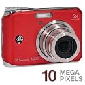 GE A1050-RD 10MP Digital Camera with 5X Optical Zoom and 2.5 Inch LCD with Auto Brightness - Red