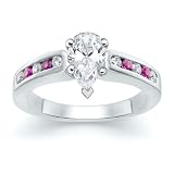 1.65 CT PEAR DIAMOND W ROUND PINK SAPPHIRE RING 18K