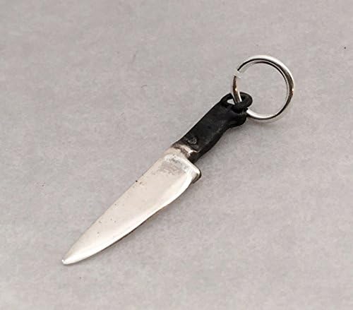 Chef Knife Charm in Sterling Silver with Oxidized Black Handle