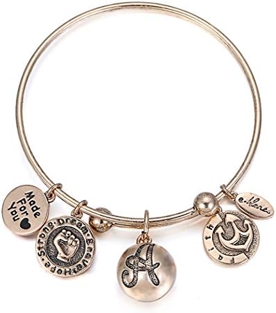 KOOZON Letter Anchor Charm Bracelet for Women Vintage Punk Copper Bangle Everyday Jewelry