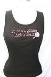 Black Embroidered Beater Style Tank Top "It Ain