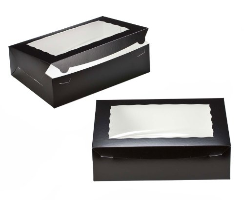 Dress My Cupcake Window Cupcake Box with Lid and Holder for 24 Mini Cupcakes, Black/White, Set of 100